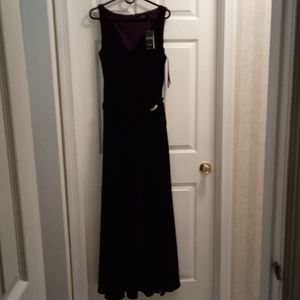 Lauren v-neck A-line purple velvet long dress with rhinestone trim belt size 12.